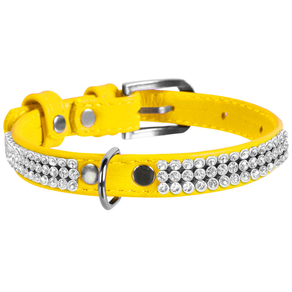 Waudog Crystal Leather Dog Collar - Yellow image