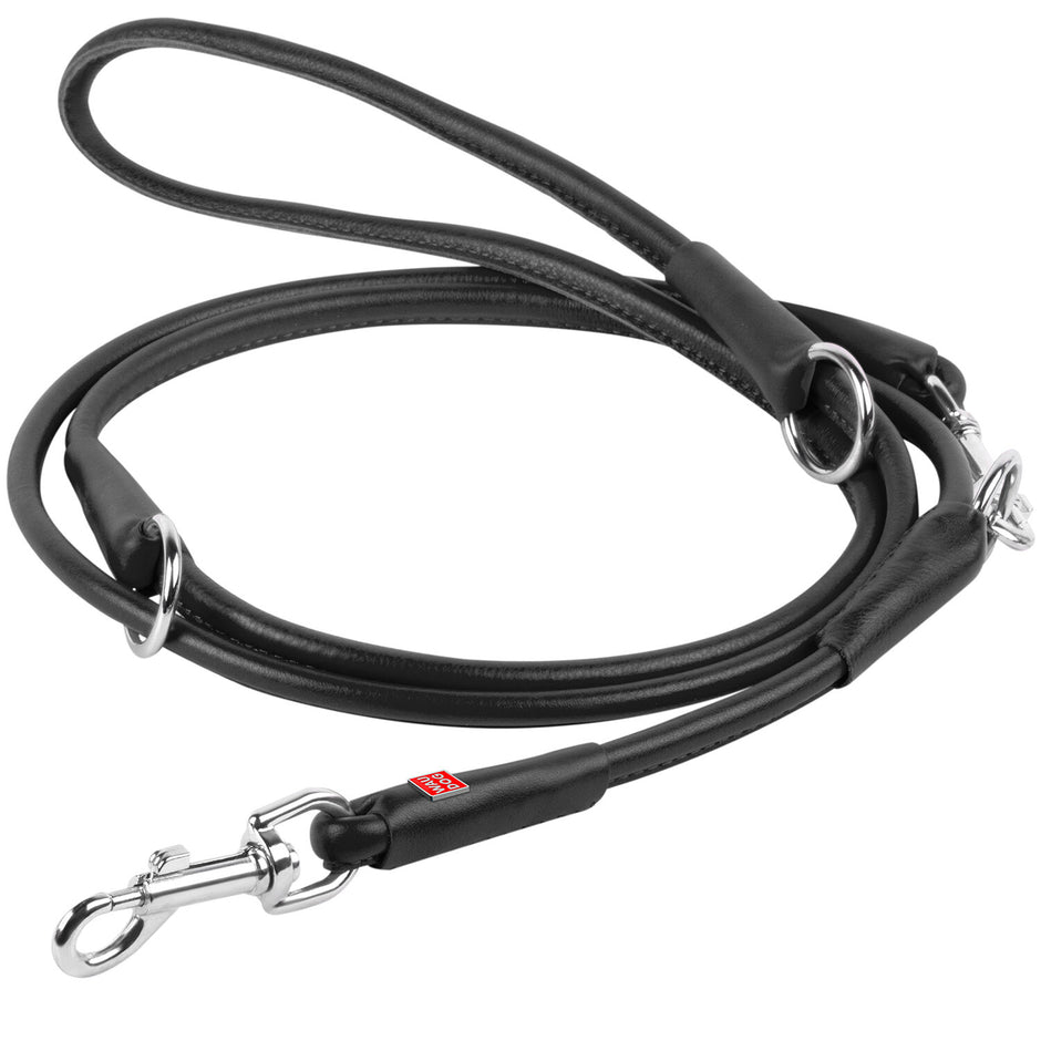 Waudog Adjustable Leather Leash - Black image