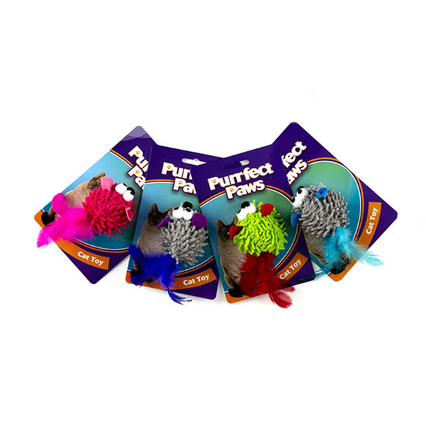 Chompers Purrfect Paws Cat toy - Colourful Mouse with Feathers
