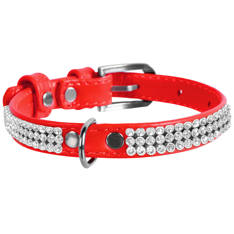 Waudog Crystal Leather Collars XSmall - Red image
