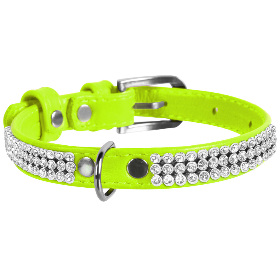 Waudog Crystal Leather Dog Collar - Green image
