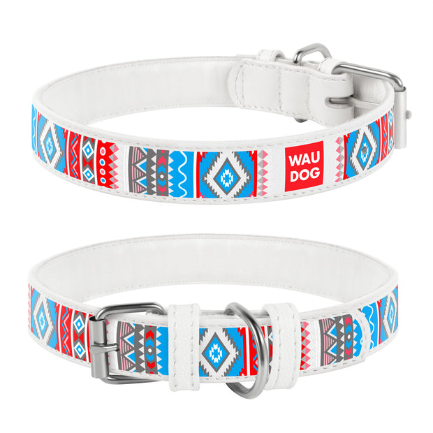 Waudog Ethno White Leather Collars