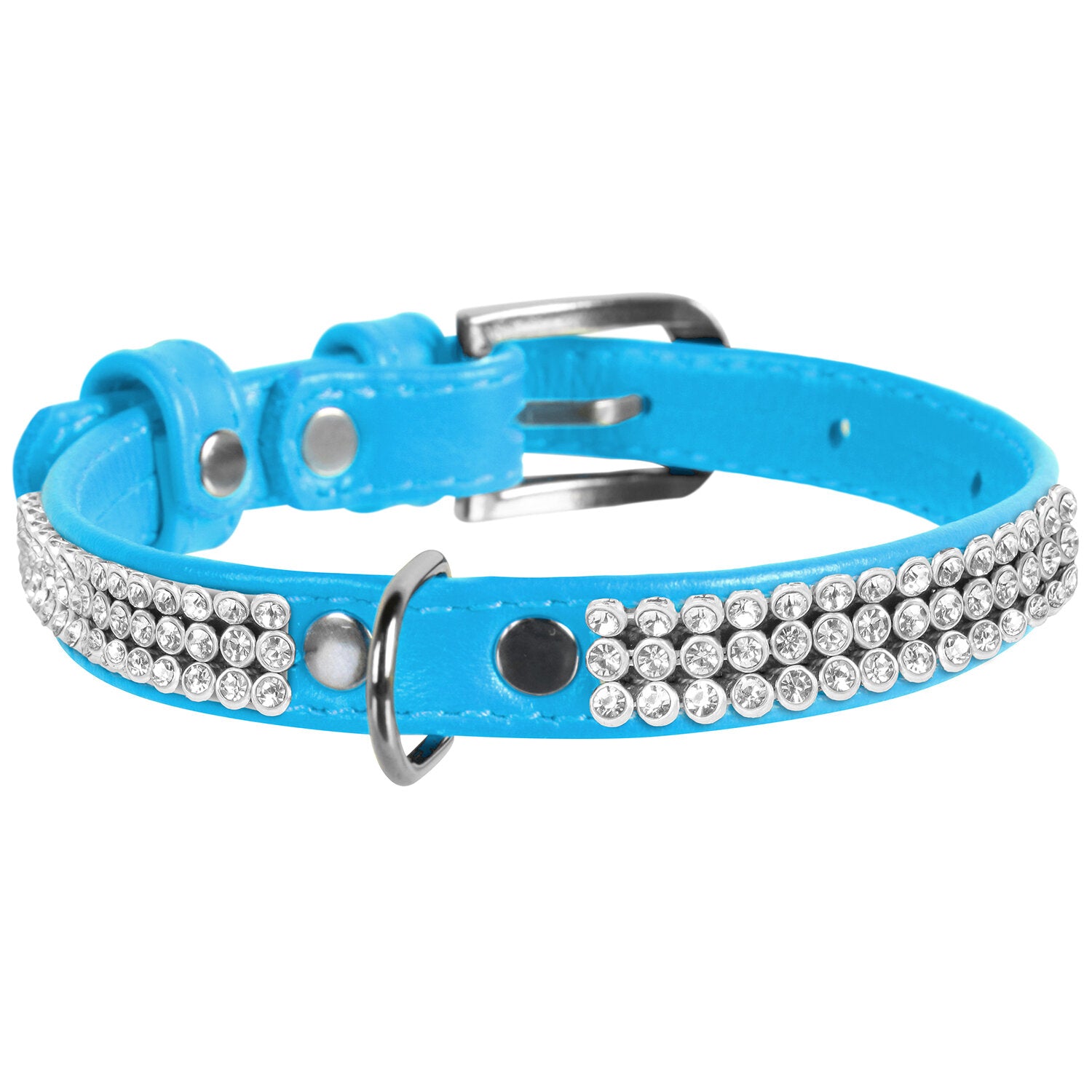 Waudog Crystal Leather Dog Collar - Blue image