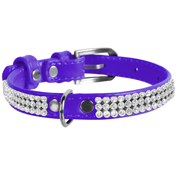 Waudog Crystal Leather Dog Collar - Purple image