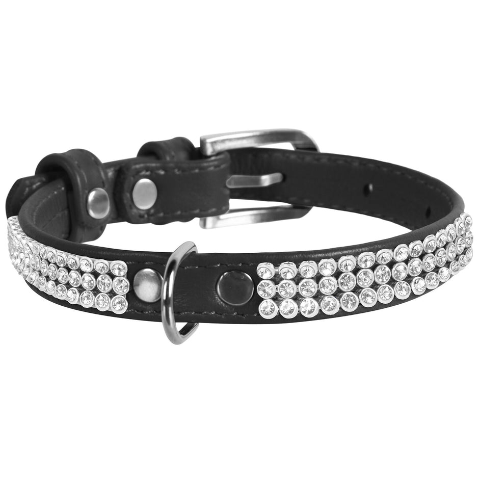 Waudog Crystal Leather Collars XSmall - Black image
