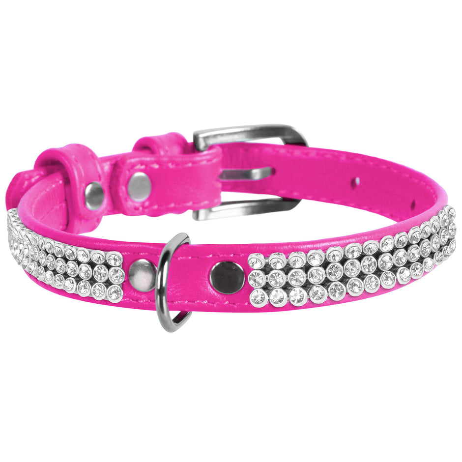 Waudog Crystal Leather Collars XSmall - Hot Pink image