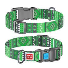 Waudog Nylon Dog Collar Ethno Green