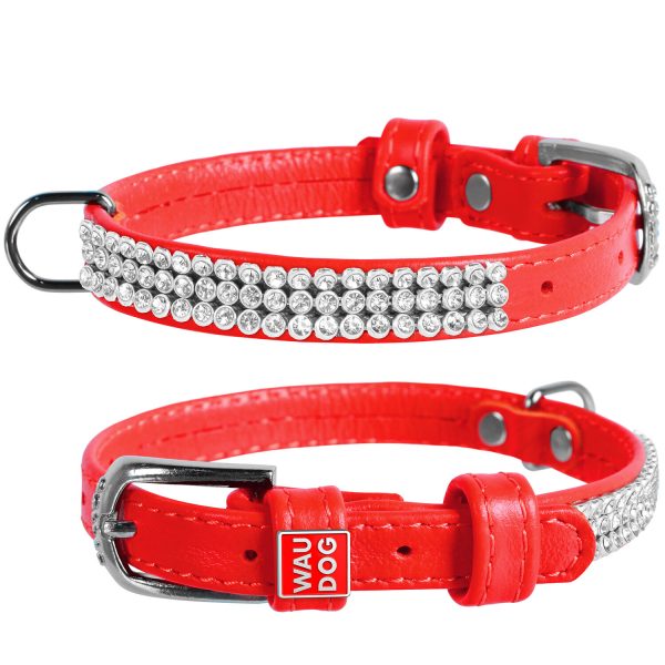 Waudog Crystal Leather Dog Collar, leather dog collar, dog collar, waudog leather collar