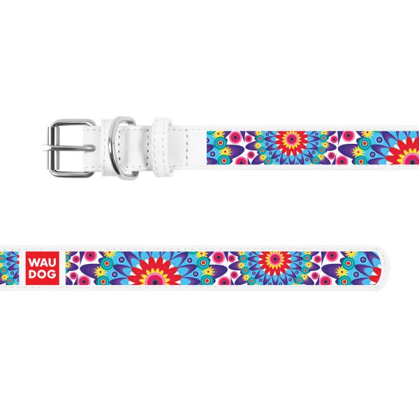 Flowers white leather collar