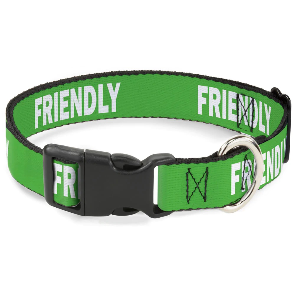Buckle Down Dog Collar Printed Friendly Friendly Green Colour Coded